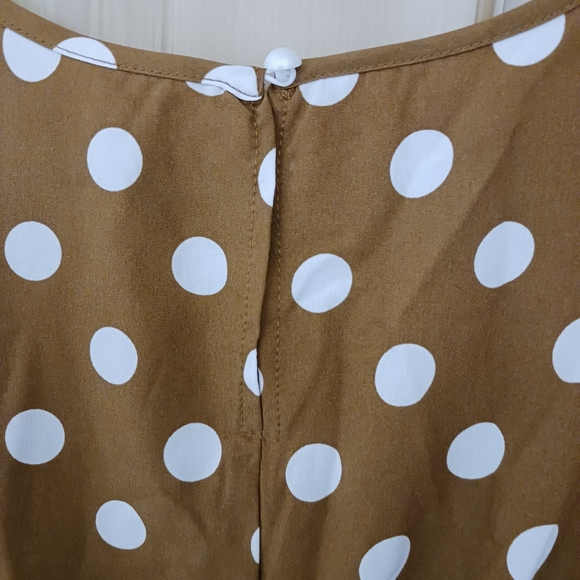 Sleeveless dress XXL Brown with White polka dots 💯 polyester long flowy - Picture 4 of 5